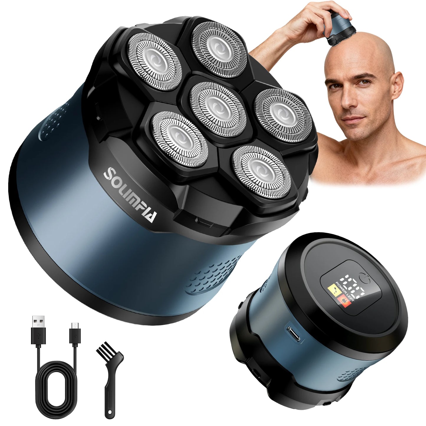 Solimpia 6D Bald Head Shaver with Magnetic Floating Blade Waterproof Type-C Fast Charging for Smooth Skin Efficient Hair Removal