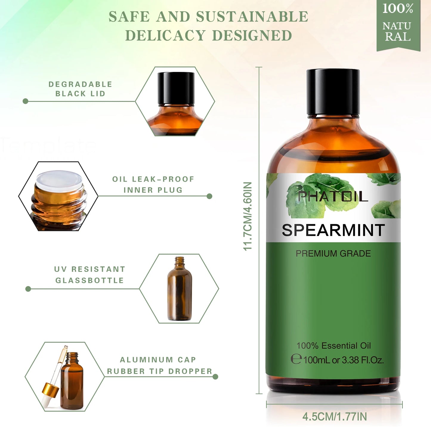 PHATOIL 100ML Spearmint Pure Natural Rose Essential Oils for Humidifier Diffuser Spa Massage Clove Bud Oregano Helichrysum