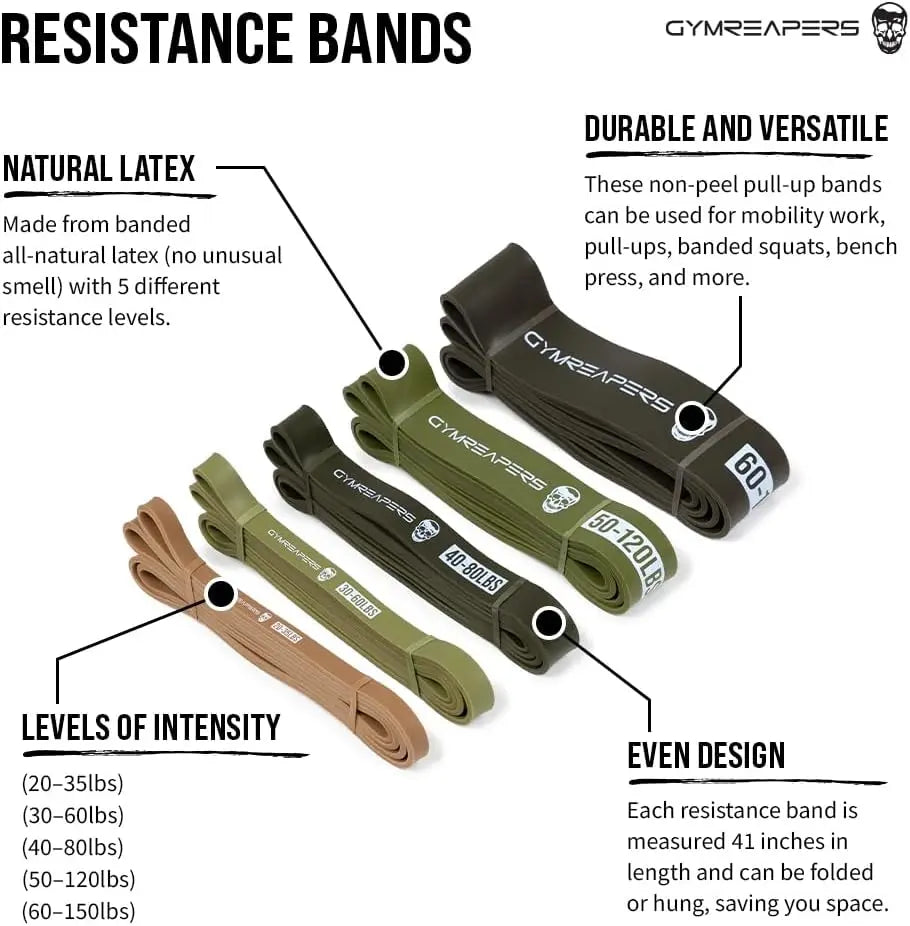 Elastic Pull Up Exercise Assistance Bands Set for Powerlifting, Stretching, WOD, Strength Training - Men & Women