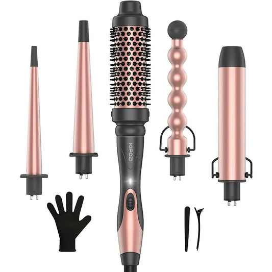 5 In 1 Curling Iron Wand Set, Instant Heating, With 4 Ceramic Barrels And 1 Curling Iron Brush