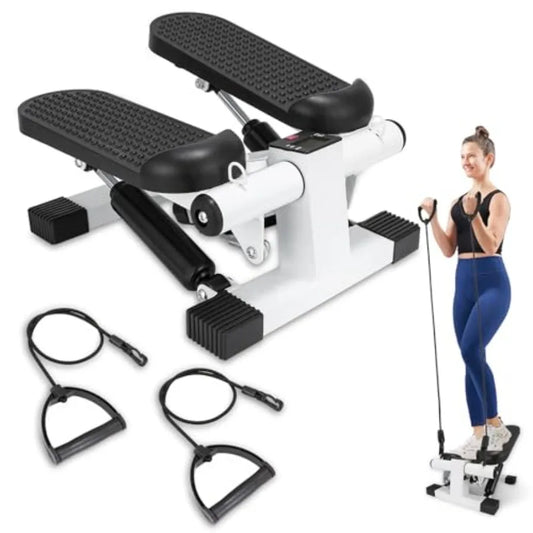 Portable Mini Stepper for Home Exercise with LCD Monitor and Resistance Bands 260lbs Weight Capacity Twist Stepper in Black for