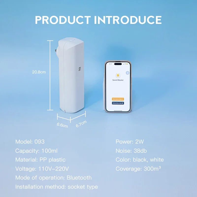 Fragrance Diffuser Coverage 300m³ Plug In Wall Waterless Essential Oil Diffuser Home Fragrance Smart Bluetooth Scent Air Machine