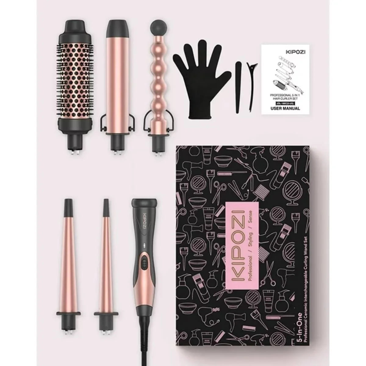 5 In 1 Curling Iron Wand Set, Instant Heating, With 4 Ceramic Barrels And 1 Curling Iron Brush