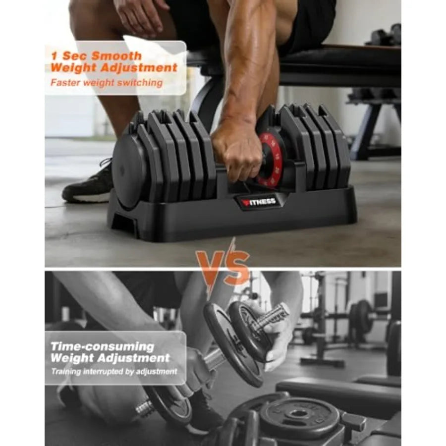 Adjustable Dumbbells Set of 2, 1 Hand Adjustable Weights Dumbbell Set and Workout Bench, 55lb Pair Weight Set For Home Gym