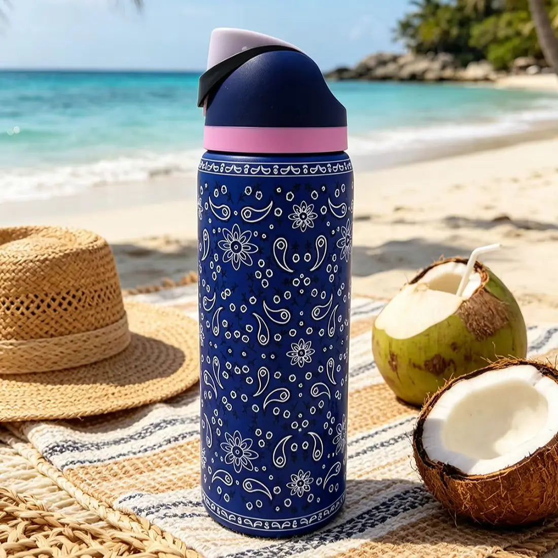 Owalaa cashew nut pattern 32oz/945ml stainless steel insulated water bottle with straw,for daily sports outdoor,perfect gift