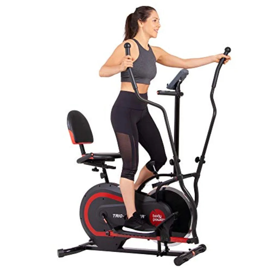 3 in 1 Exercise Machine with Seat Back Cushion Elliptical Upright Cycling and Reclined Bike Modes Digital Comp