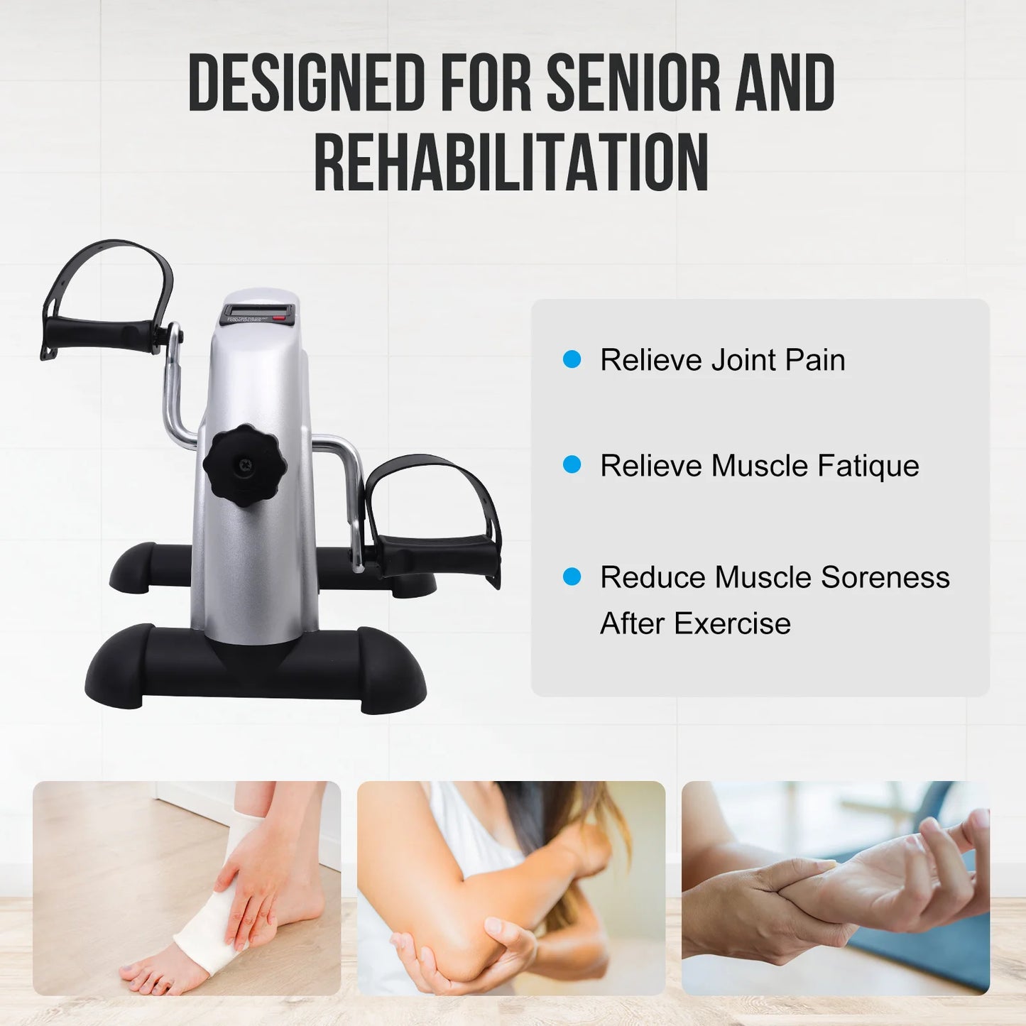 Portable Mini Exercise Bike Under Desk Pedal Exerciser Arm and Leg Adjustable Multifunctional Stepper with LCD for Home Office