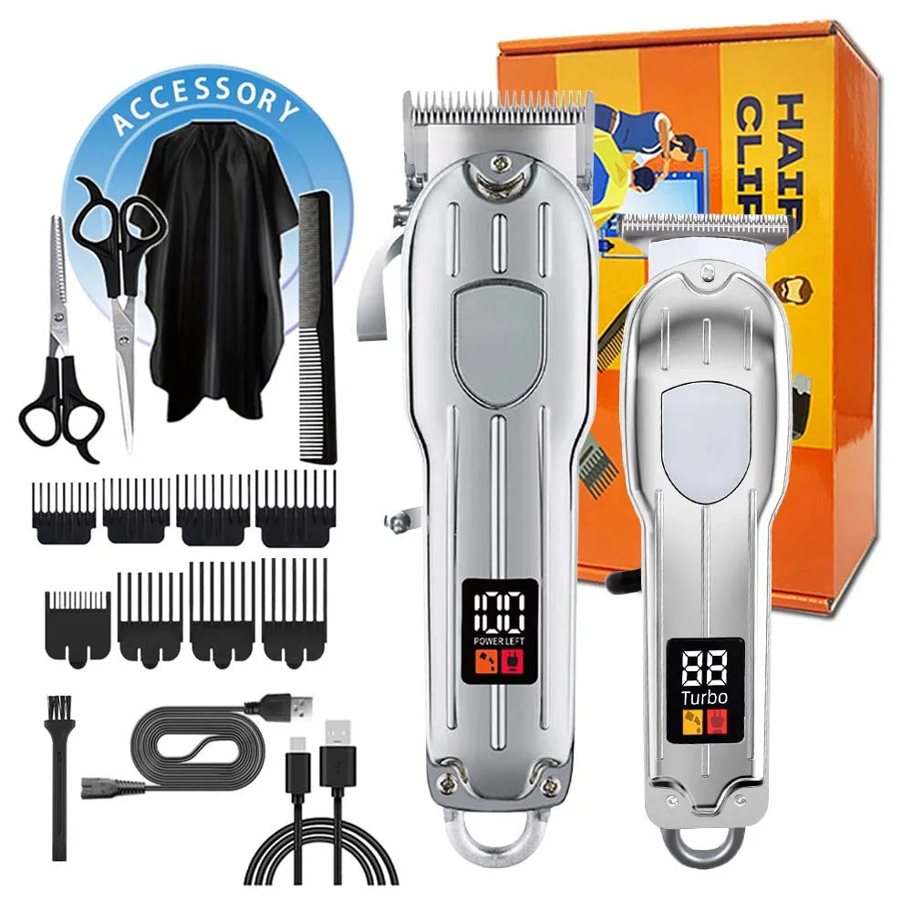 Professional 2-in-1 Gold Hair Clipper & Trimmer Set with LCD Display, USB Rechargeable T-Blade Hair Trimme for Men’s Haircut & Beard Styling
