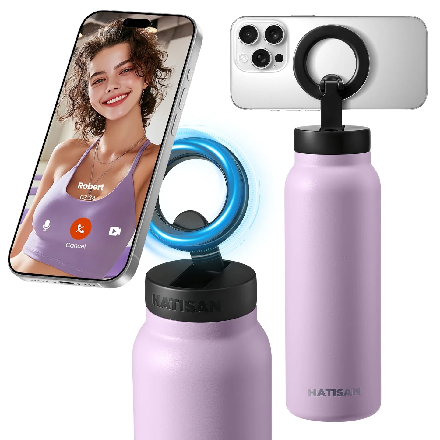 24oz Insulated Stainless Steel Water Bottle Outdoor Sports Mug Magnetic Phone Holder Thermos for Fitness And Travel VacuumFlasks