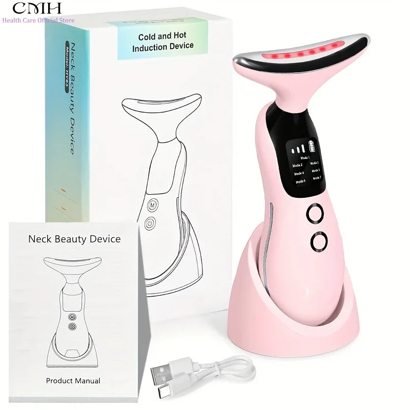 Neck Beauty Device 7 Modes 3 Suction Levels LED Therapy Microcurrent Anti Wrinkle Face Neck Massager for Skin Rejuvenation