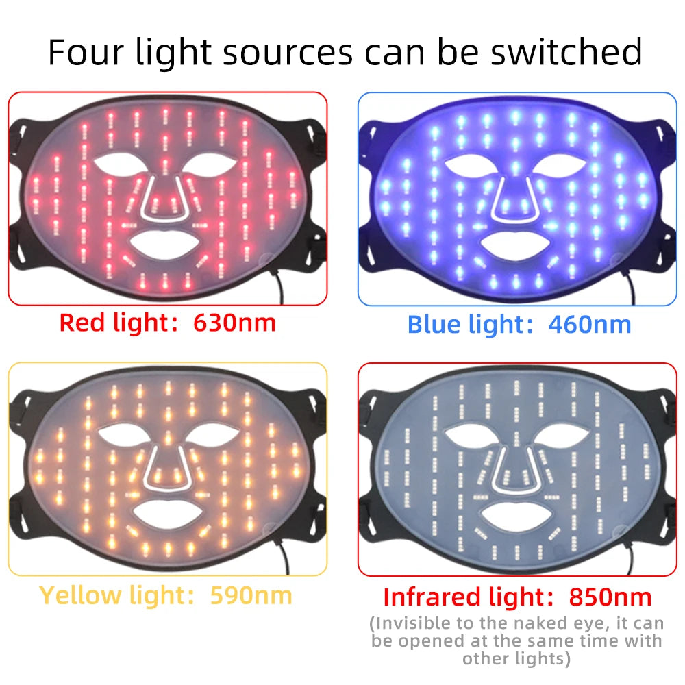 3+1 Colors LED Red Light Face Mask Devices 460nm 630nm 590nm 850 nm Led Light Infrared Beauty Mask at-Home use and Travel