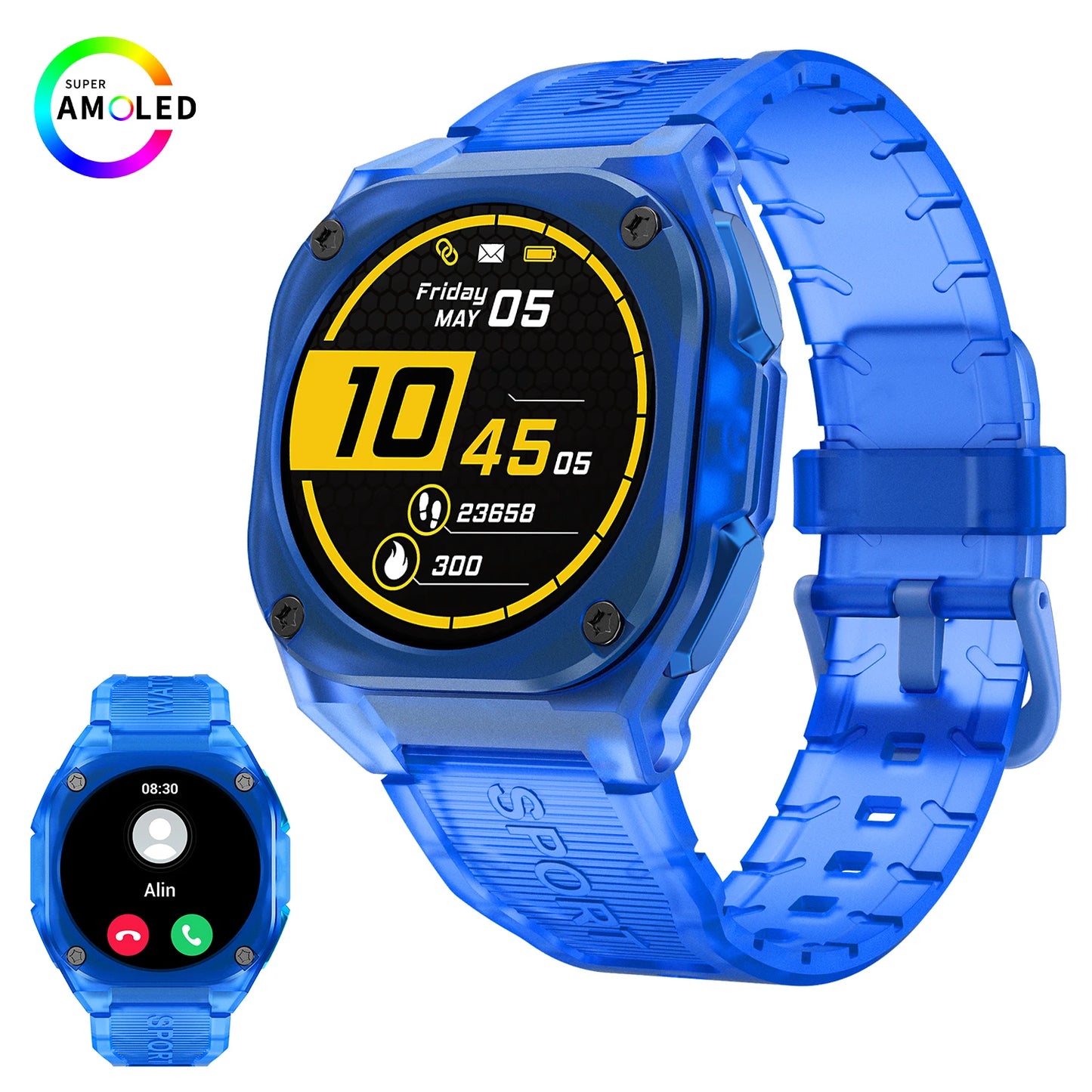 IP68 Waterproof AMOLED SCREEN Smart Sport Watch with 300mAh Battery Wireless Call for Man Woman