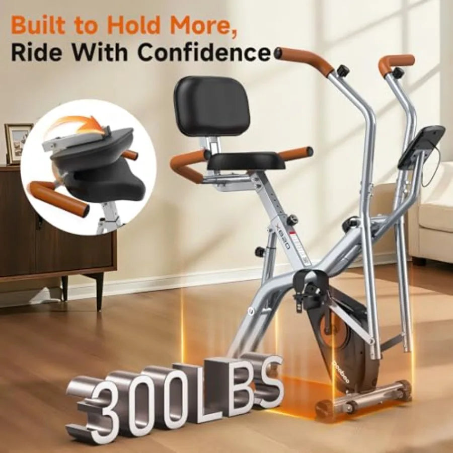 Foldable Exercise Bike Indoor Fitness Bike with Elliptical Mode 8-Level Magnetic Resistance Silent Operation Adjustable Seat an