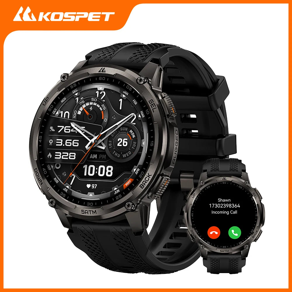 KOSPET TANK T4C Smartwatch Men’s Outdoor Rugged Watch with Flashlight Dual‑Band GPS 50M Waterproof Fitness & Health Tracker