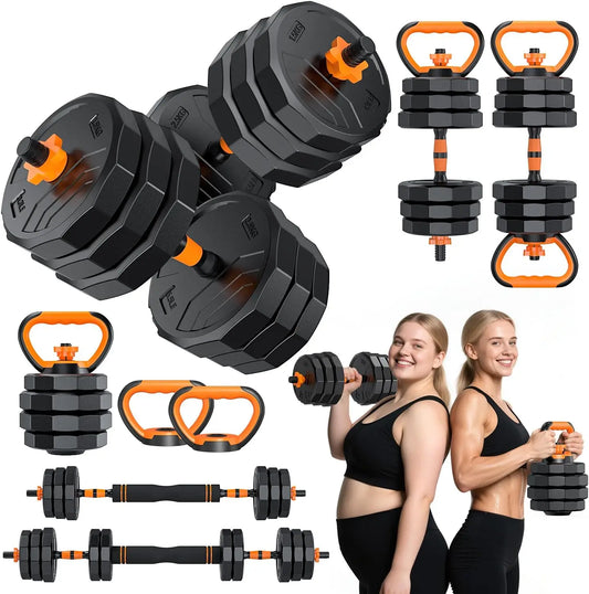 5-in-1 Adjustable Dumbbell Set, 33/44/66/88lbs Free Weights for Home Gym, Converts to Barbell and Kettlebell