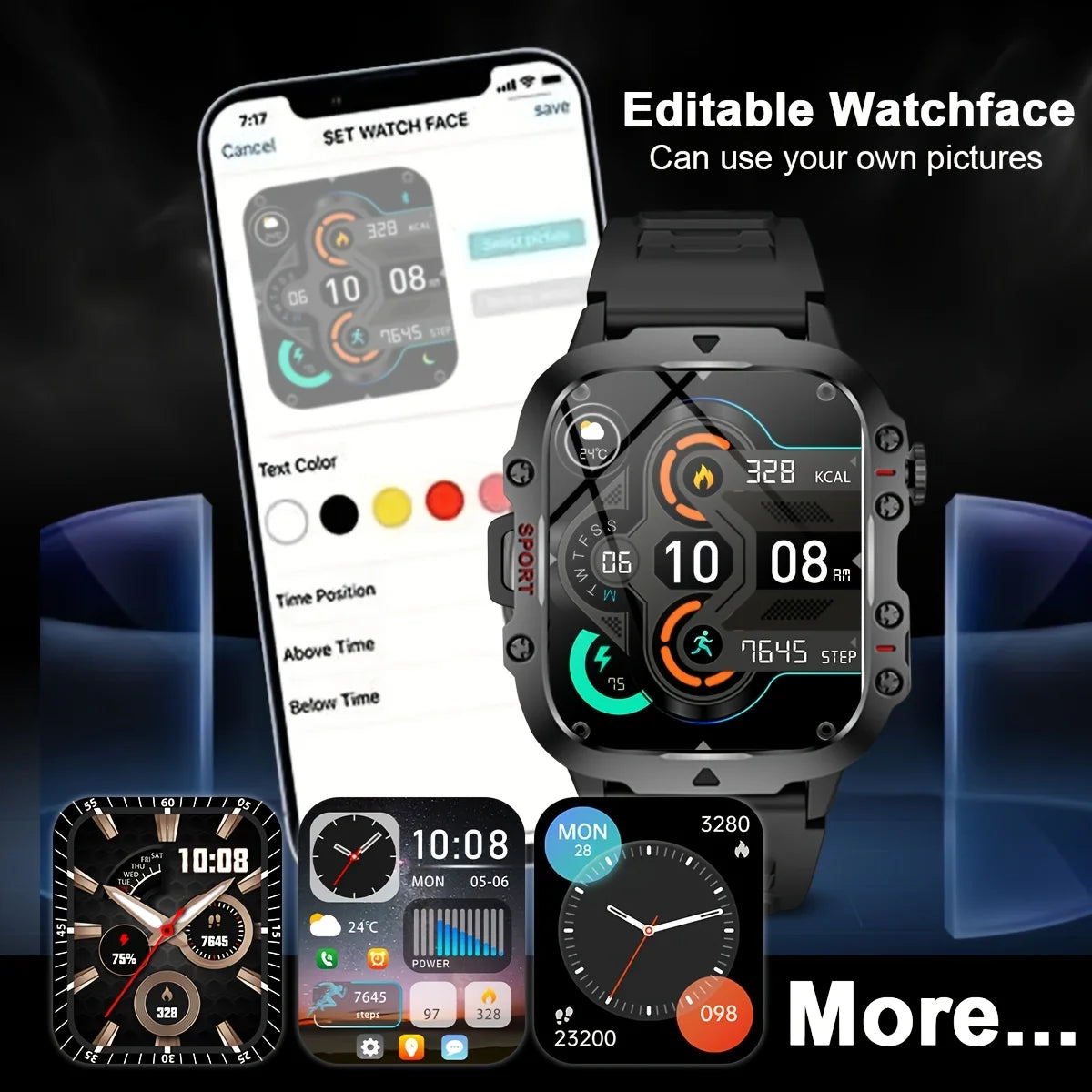 New Smart Watch, Equipped with Bright Flashlight, Multiple Sports Modes, Sports Tracking, Pedometer, Weather Forecast, Multiple Watch Face Wallpapers Optional, Suitable for IPhone & Android