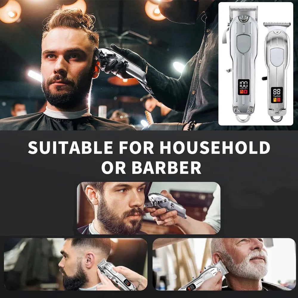 Professional 2-in-1 Gold Hair Clipper & Trimmer Set with LCD Display, USB Rechargeable T-Blade Hair Trimme for Men’s Haircut & Beard Styling