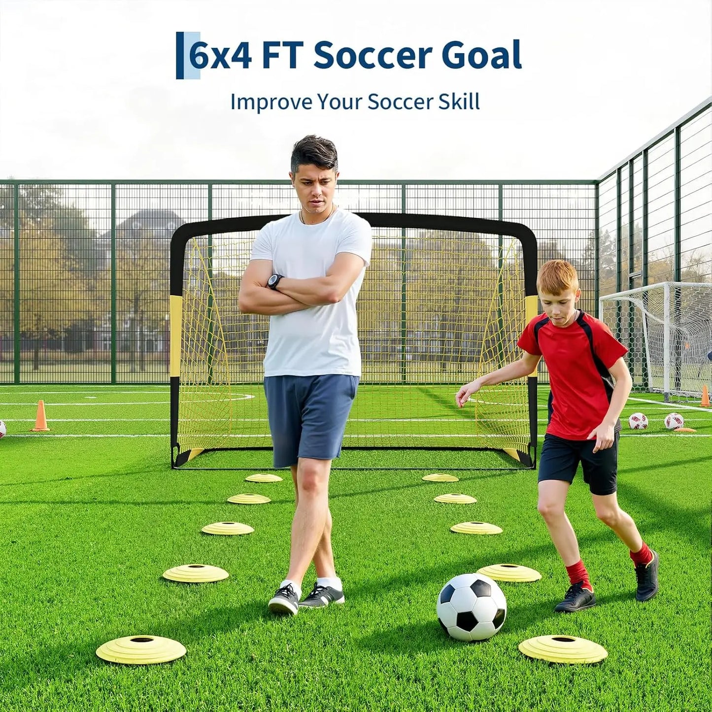 2 Pack Soccer Goals for Backyard,6x4 FT Portable Soccer Net with Ball,Cones&Stakes,Soccer Goal Set for Training & Outdoor Sports