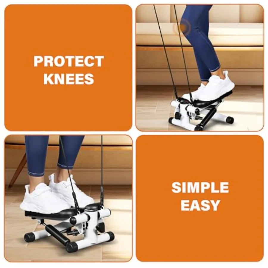 Mini Stepper with Resistance Band for Home Full Body Workout Equipment in Black and Blue