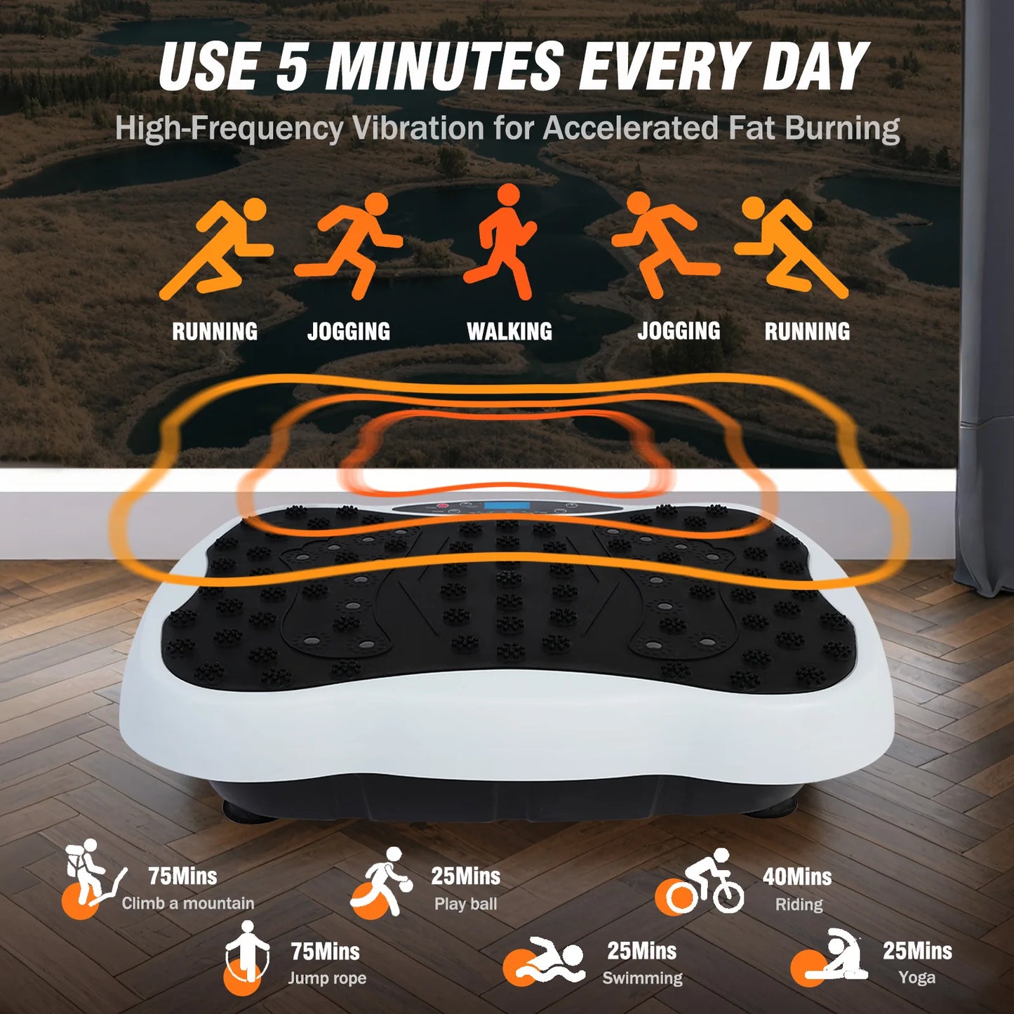 Full-Body Vibration Plate Exercise Machine Fitness Equipment Workout 330lbs Weight Loss with Resistance Bands Remote Control