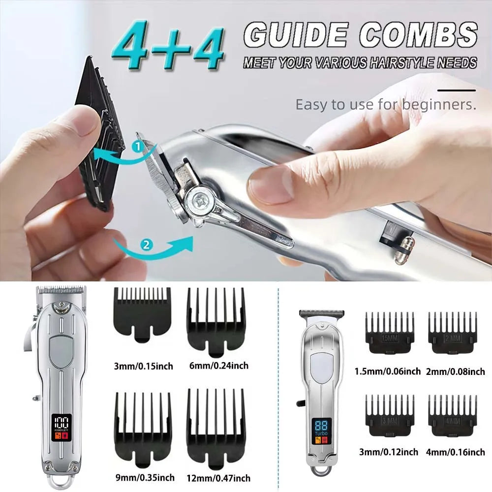 Professional 2-in-1 Gold Hair Clipper & Trimmer Set with LCD Display, USB Rechargeable T-Blade Hair Trimme for Men’s Haircut & Beard Styling
