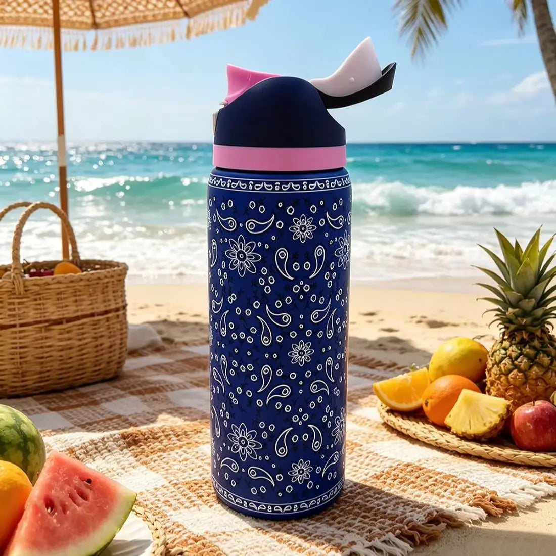 Owalaa cashew nut pattern 32oz/945ml stainless steel insulated water bottle with straw,for daily sports outdoor,perfect gift