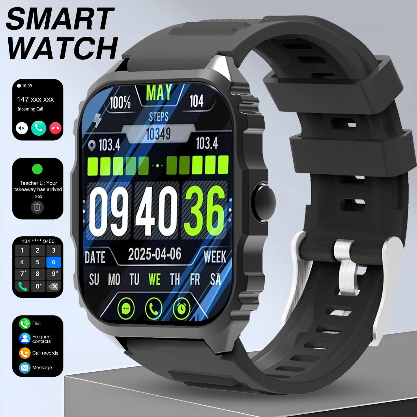 New Smart Watch 1.84 Inch HD Full Touch Screen Display Wireless Call,Answer Phone Watch,Multiple Sports Modes Outdoor Information Reminder Weather Display Music Control Photo Control, Suitable for Iphone & Android