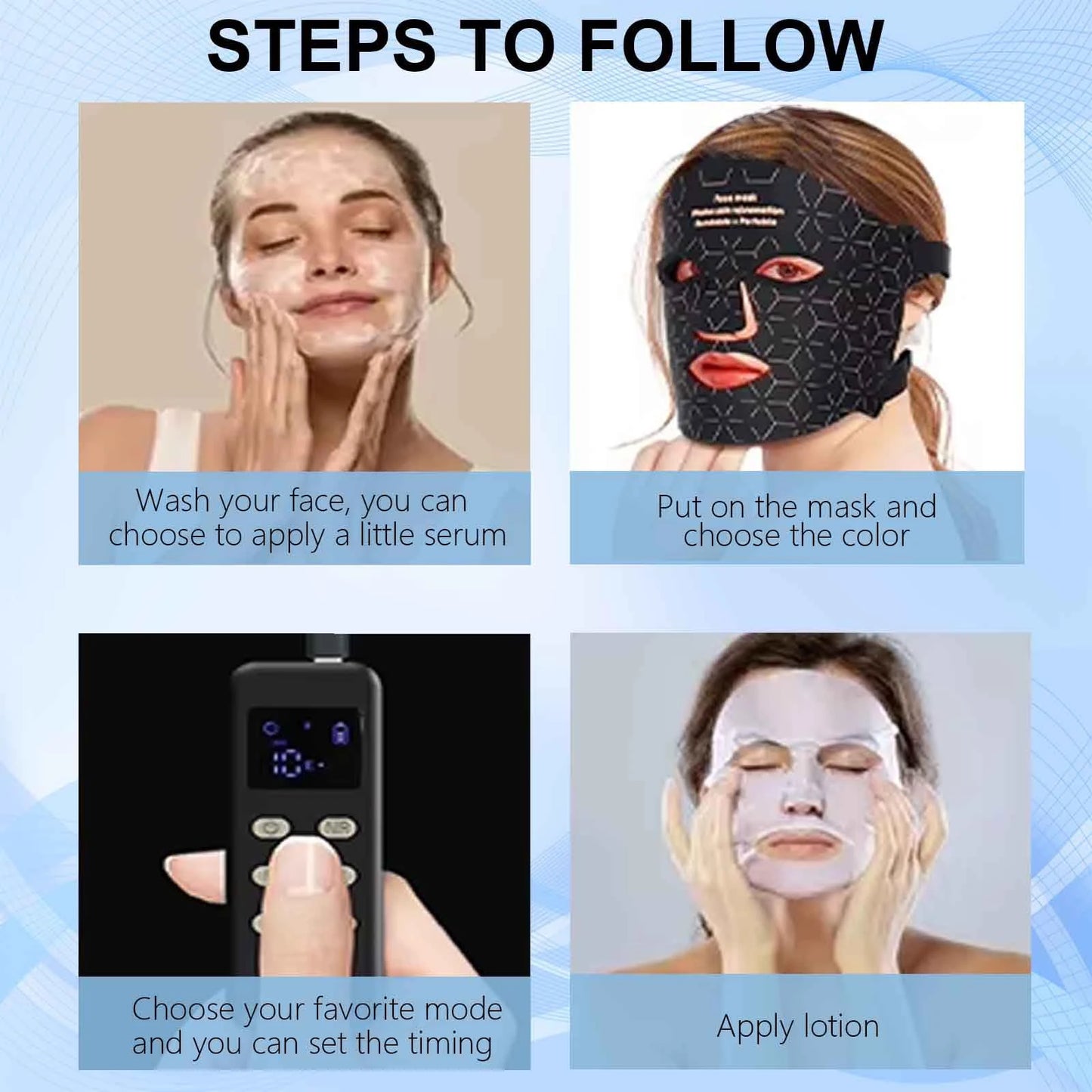 3+1 Colors LED Red Light Face Mask Devices 460nm 630nm 590nm 850 nm Led Light Infrared Beauty Mask at-Home use and Travel