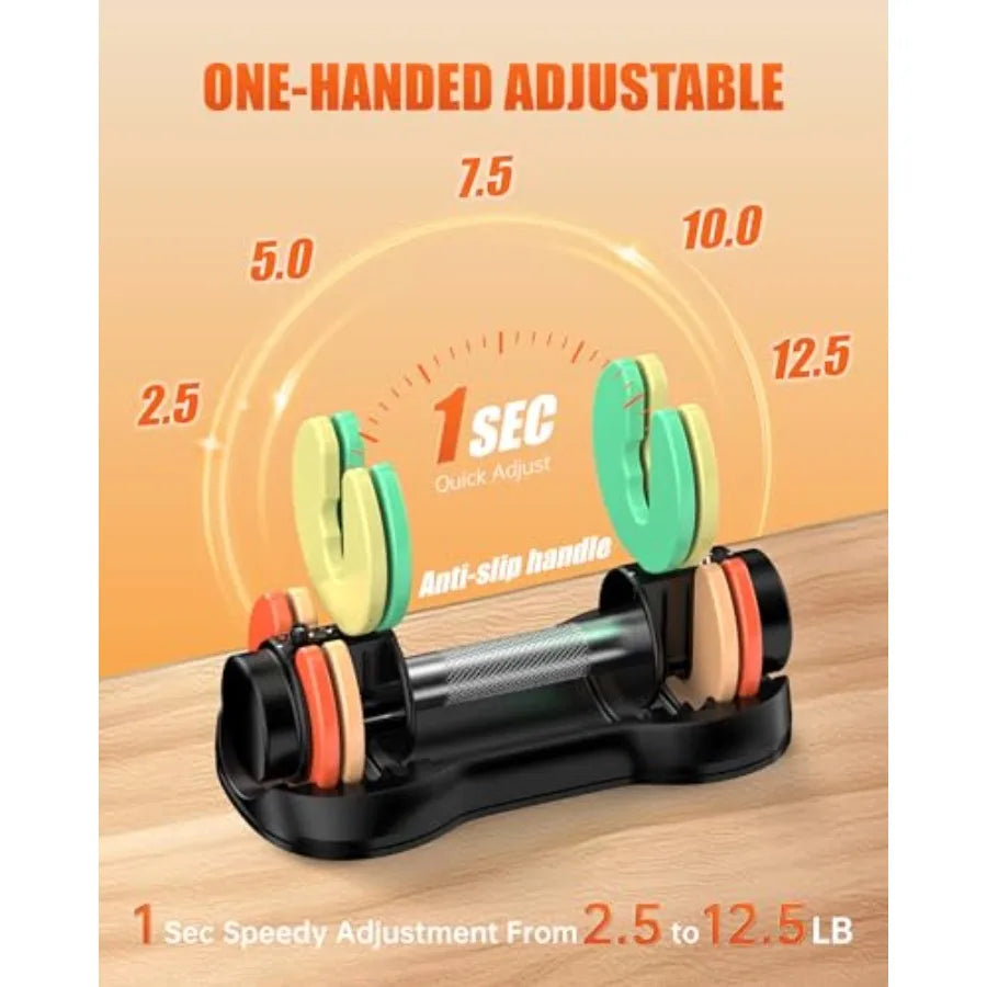 Uboway Adjustable Dumbbell Set: Pair Rainbow-colored Weights Plates Dumbbells 22.5 lbs with Storage Tray Non-Slip Metal Grip fo