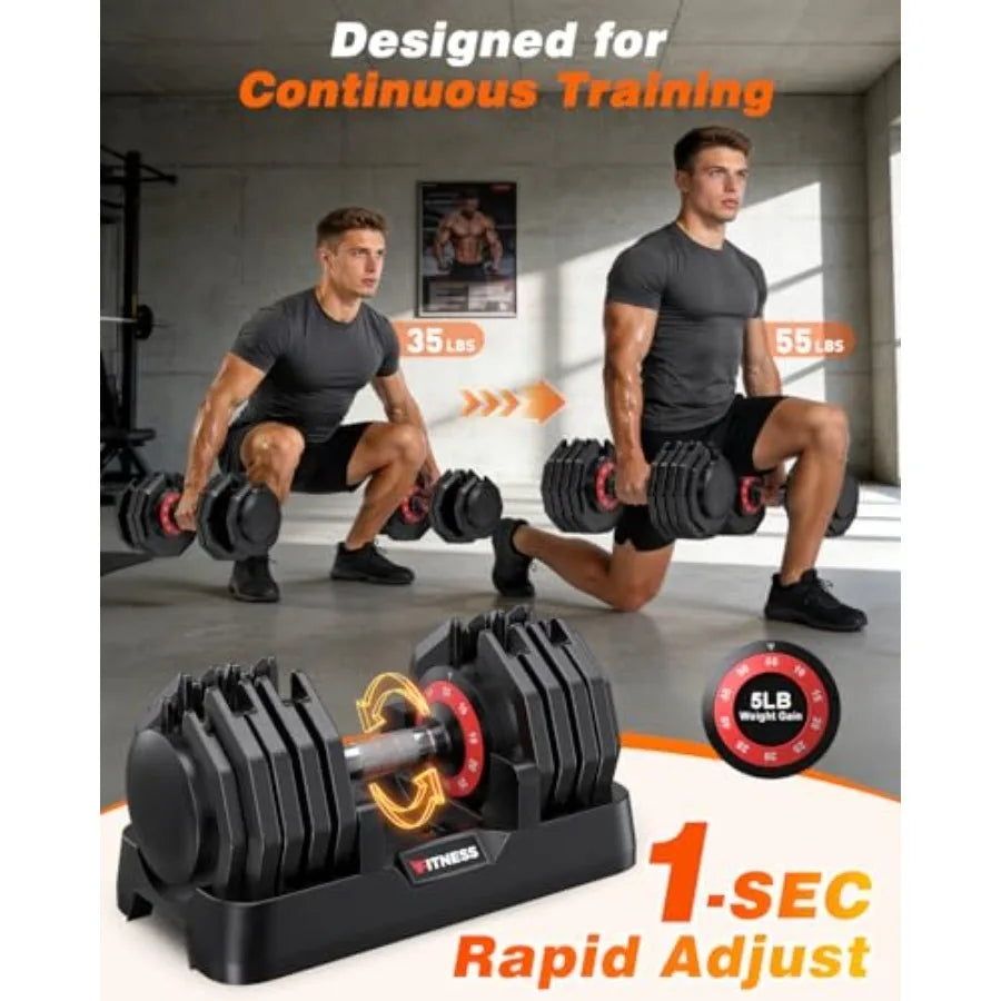 Adjustable Dumbbells Set of 2, 1 Hand Adjustable Weights Dumbbell Set and Workout Bench, 55lb Pair Weight Set For Home Gym