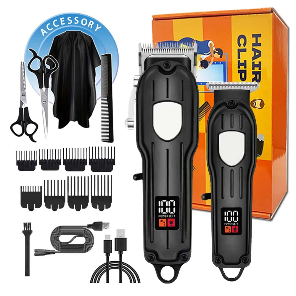 Professional 2-in-1 Gold Hair Clipper & Trimmer Set with LCD Display, USB Rechargeable T-Blade Hair Trimme for Men’s Haircut & Beard Styling