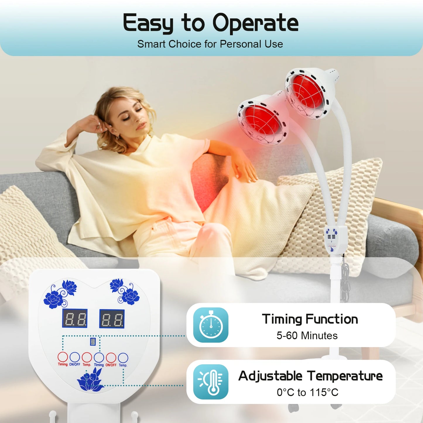 Far Infrared Light Therapy Lamp 275W Red Light Therapy Heat Lamp For Pain Relief 360° Rotatable Adjustable Light Therapy Tool