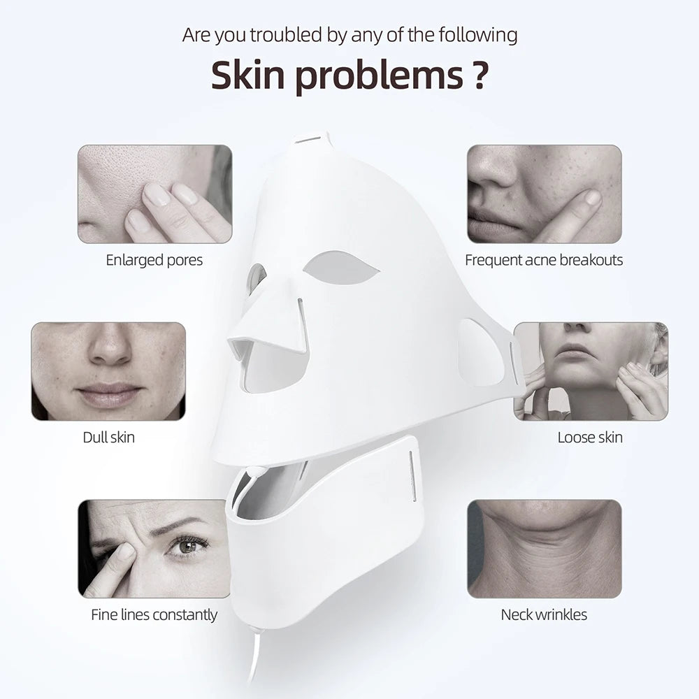7 Colors Photon Face Neck LED Mask 3D Flexible Silicone Facial Beauty Mask Red Light Infrared Skin Care Repair Skin Wireless Use