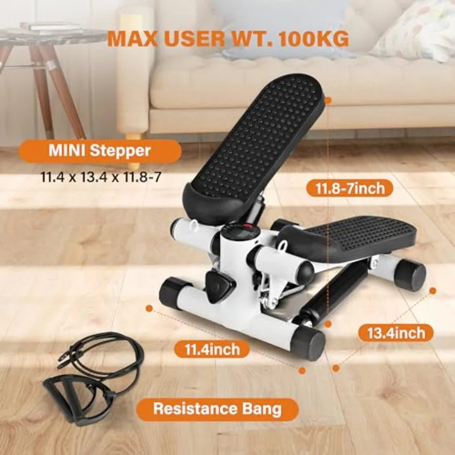 Mini Stepper with Resistance Band for Home Full Body Workout Equipment in Black and Blue