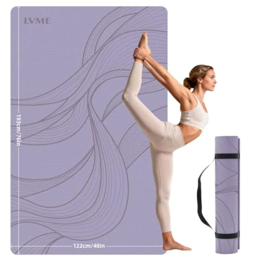 Large Yoga Mat 75x48x0.4 Extra Wide Thick 10mm Non-Slip Exercise Mat in High-Density TPE for Yoga Pilates Home Gym Workouts