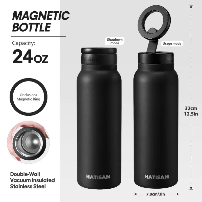 24oz Insulated Stainless Steel Water Bottle Outdoor Sports Mug Magnetic Phone Holder Thermos for Fitness And Travel VacuumFlasks