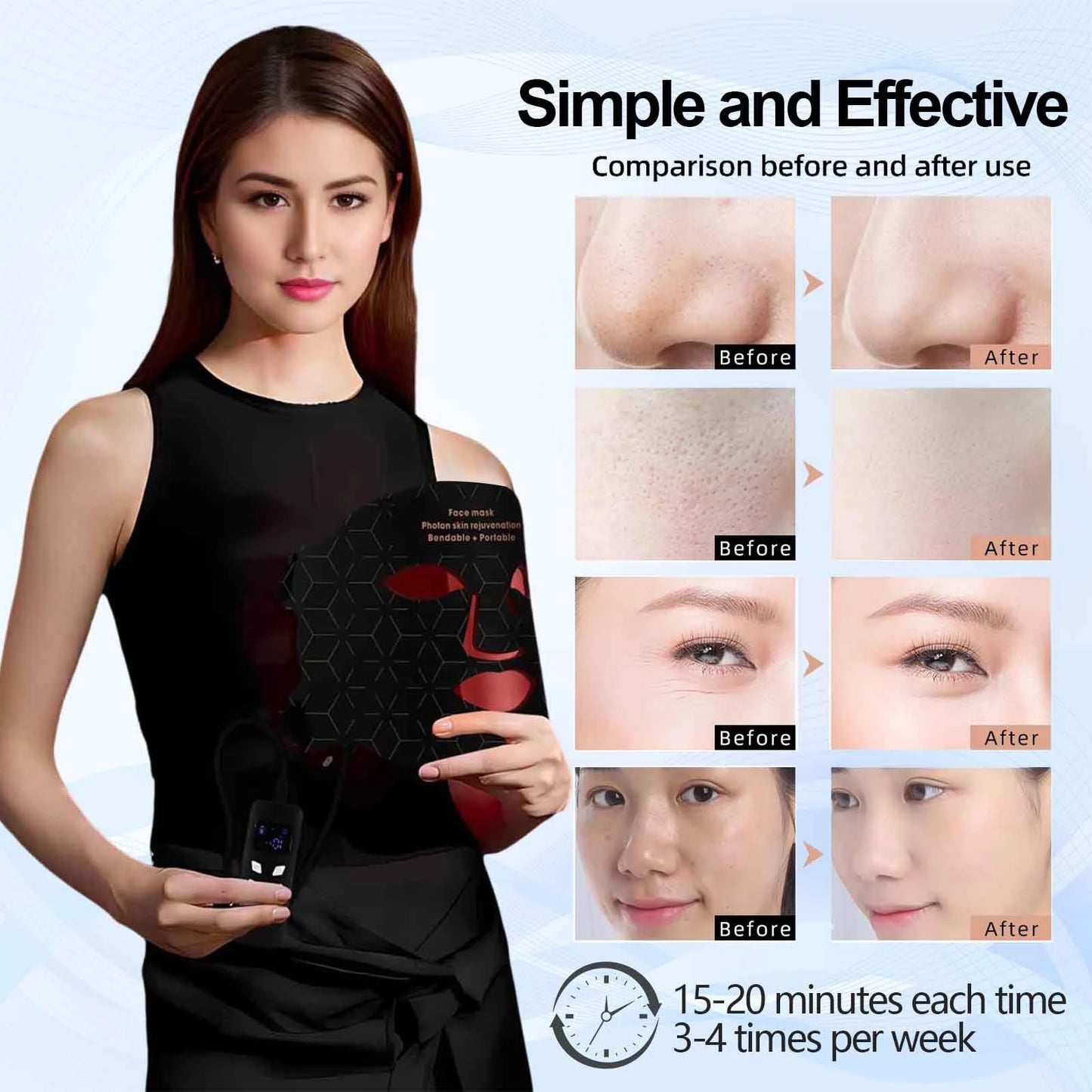 3+1 Colors LED Red Light Face Mask Devices 460nm 630nm 590nm 850 nm Led Light Infrared Beauty Mask at-Home use and Travel