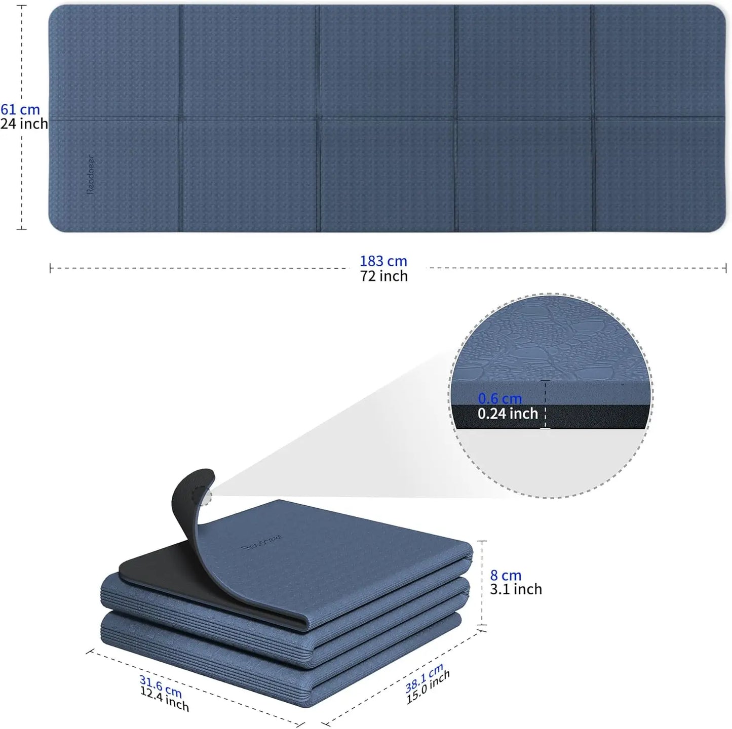 Foldable Travel Yoga Mat 6mm Thick with Carrying Bag, Non-Slip TPE Exercise Pilates Mat for Home and Gym Use