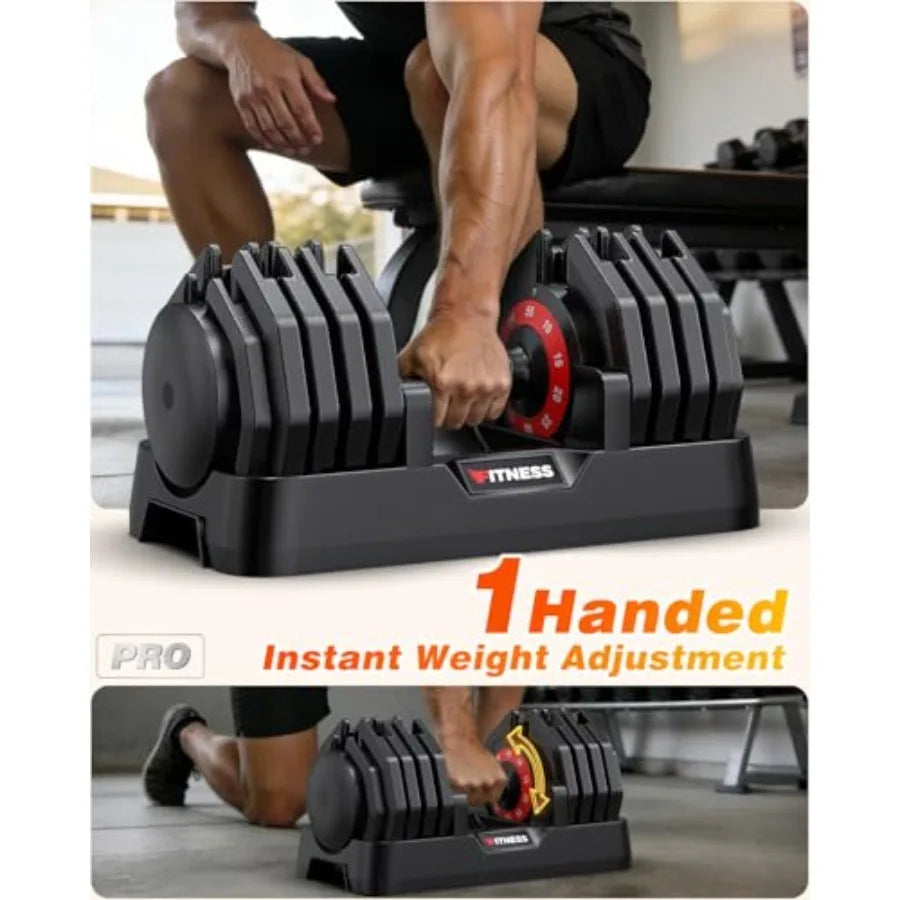 Adjustable Dumbbells Set of 2, 1 Hand Adjustable Weights Dumbbell Set and Workout Bench, 55lb Pair Weight Set For Home Gym