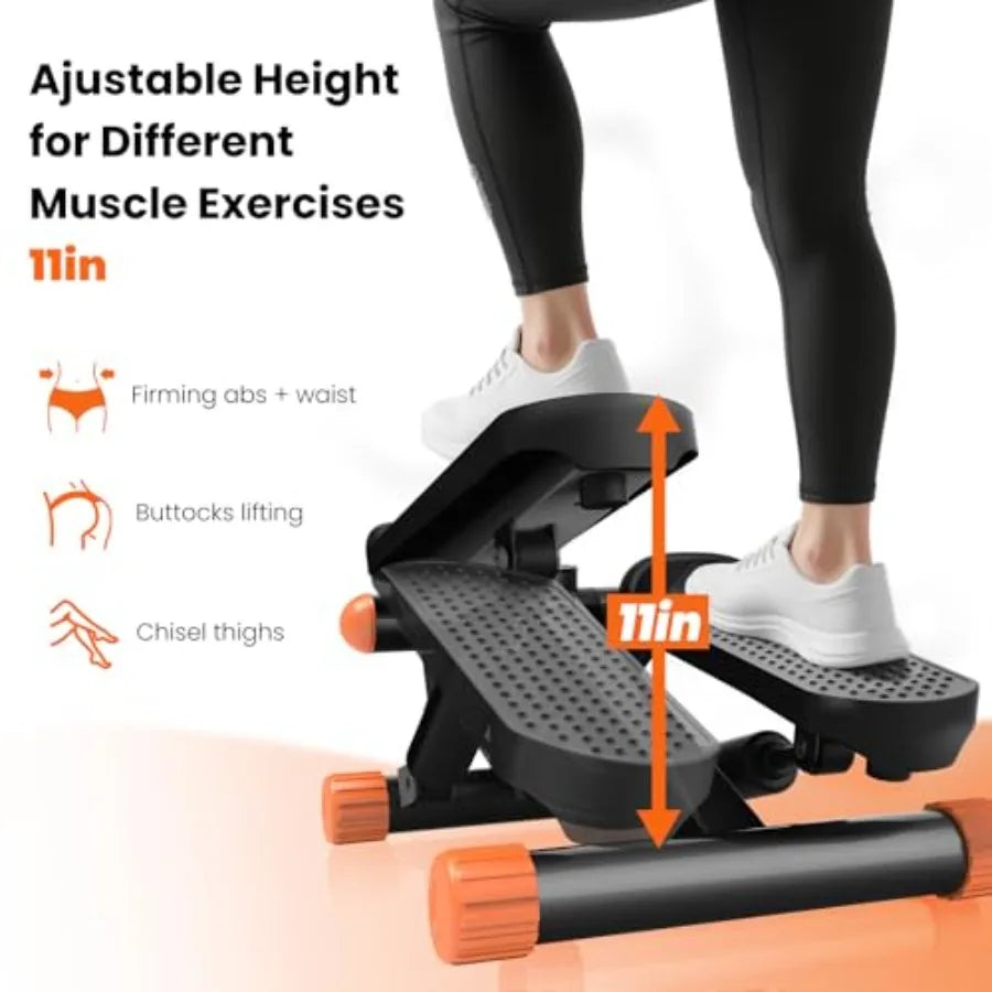 Mini Stair Steppers with Resistance Bands for Home Exercise Portable Twist Stepper Machine in Black 300LBS Capacity