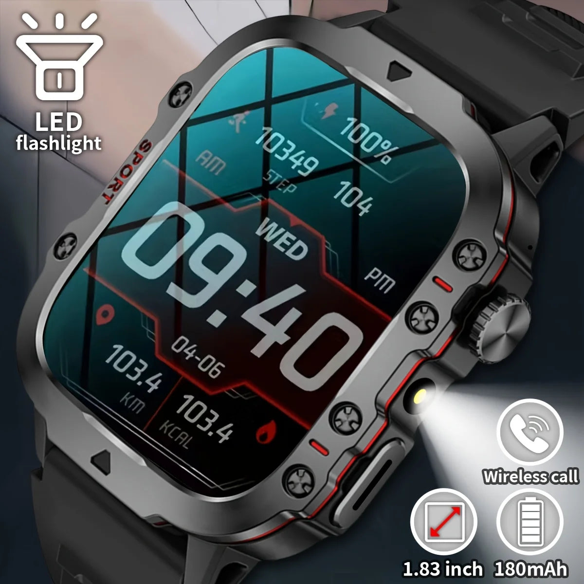 New Smart Watch, Equipped with Bright Flashlight, Multiple Sports Modes, Sports Tracking, Pedometer, Weather Forecast, Multiple Watch Face Wallpapers Optional, Suitable for IPhone & Android