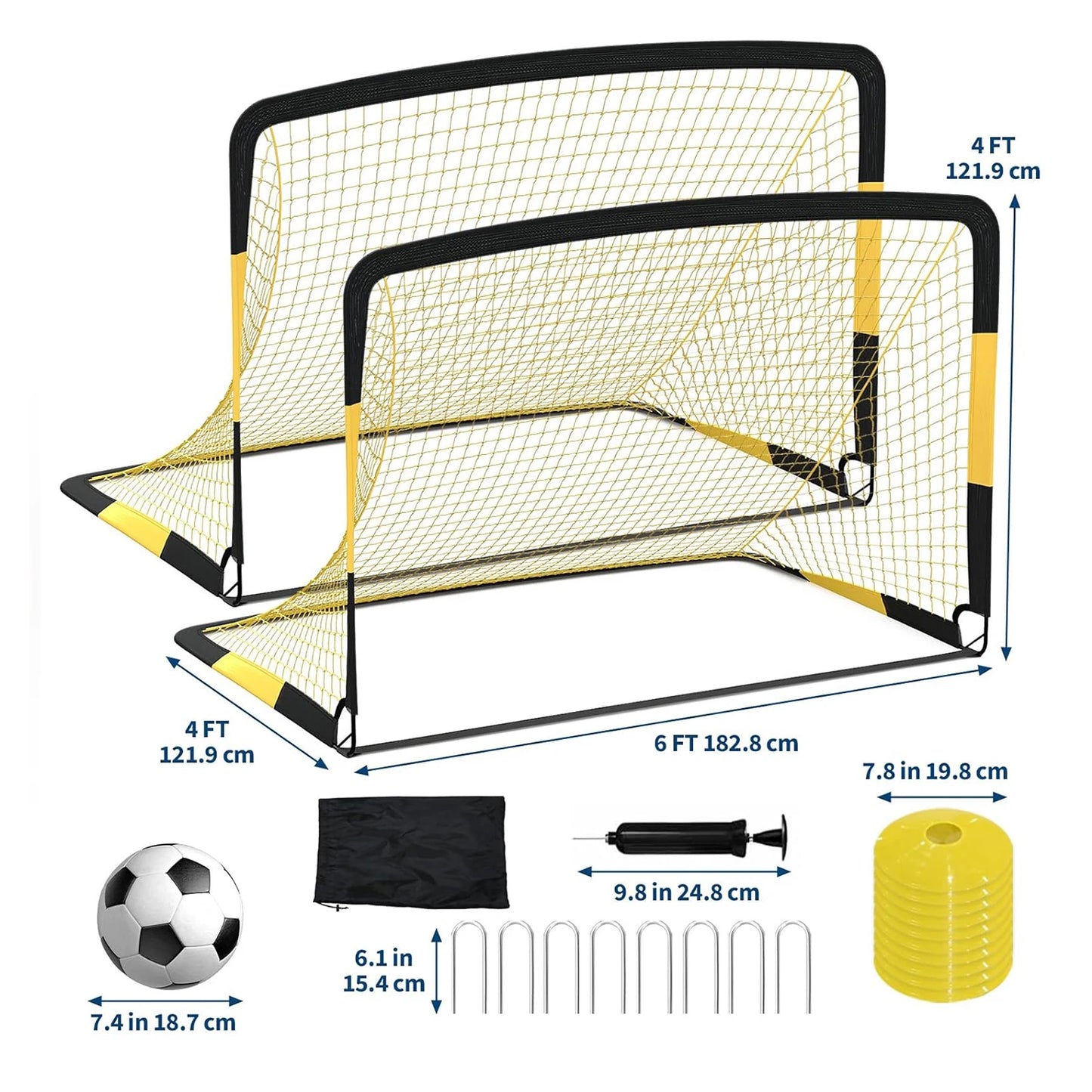 2 Pack Soccer Goals for Backyard,6x4 FT Portable Soccer Net with Ball,Cones&Stakes,Soccer Goal Set for Training & Outdoor Sports