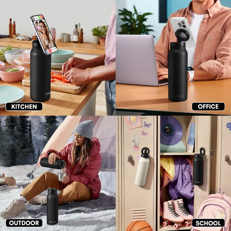 24oz Insulated Stainless Steel Water Bottle Outdoor Sports Mug Magnetic Phone Holder Thermos for Fitness And Travel VacuumFlasks