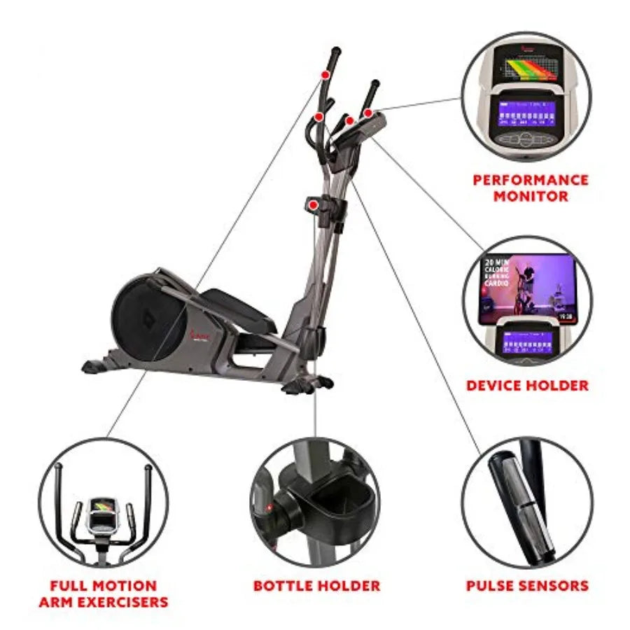 Home Gym Elliptical Trainer with Pulse Sensor Grips 24 Pre-Set Workouts 16 Resistance Levels Max 330Lbs Ccity SunnyFit App Comp
