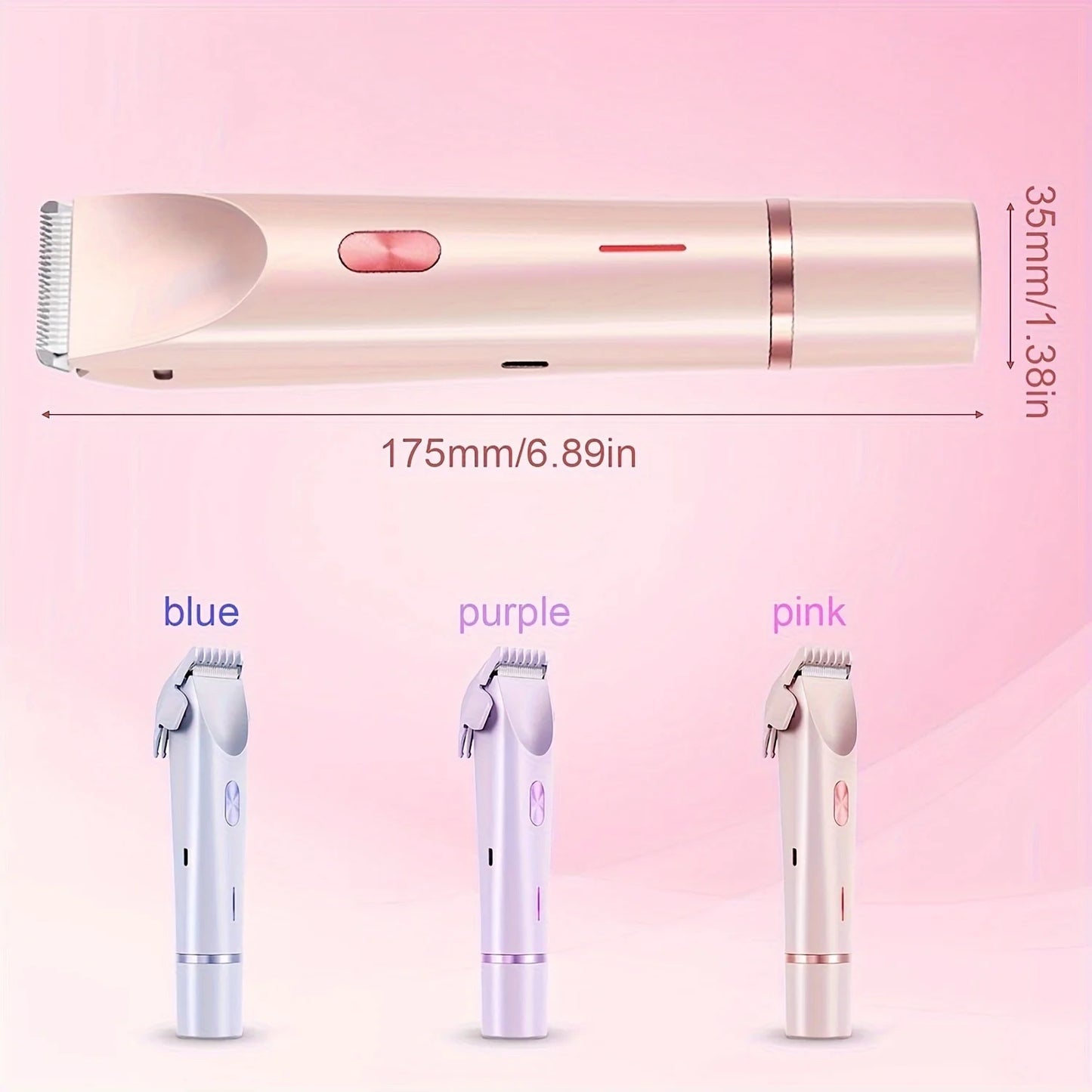 2 in 1 Pink Dual Head Bikini Trimmer Women Electric Shaver Waterproof Wet & Dry Use Body Hair Trimmer and Facial Hair