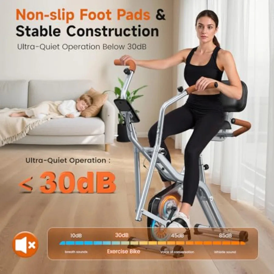 Foldable Exercise Bike Indoor Fitness Bike with Elliptical Mode 8-Level Magnetic Resistance Silent Operation Adjustable Seat an