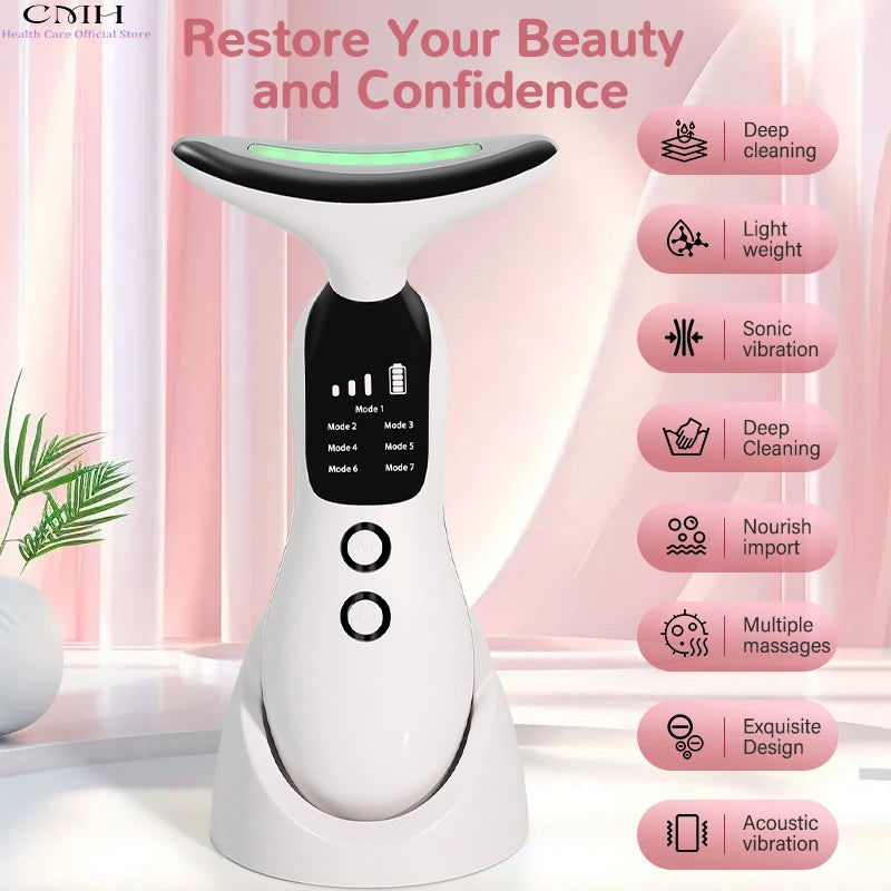 Neck Beauty Device 7 Modes 3 Suction Levels LED Therapy Microcurrent Anti Wrinkle Face Neck Massager for Skin Rejuvenation