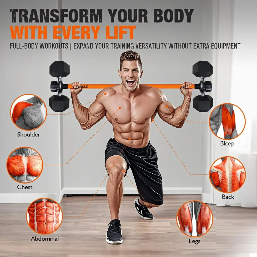 Dumbbell Converter, Convert Dumbbells to Barbell Set, Weight Bar for Bench Presses, Squats, Hip Thrust, Deadlifts, Home Weightli