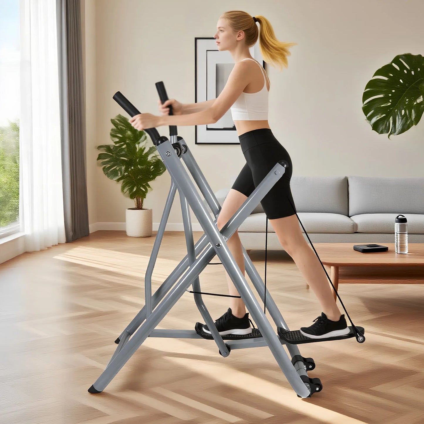 Metal Stair Stepper Air Walker Exercise Machine with Adjustable Resistance Foldable Elliptical for Women Men