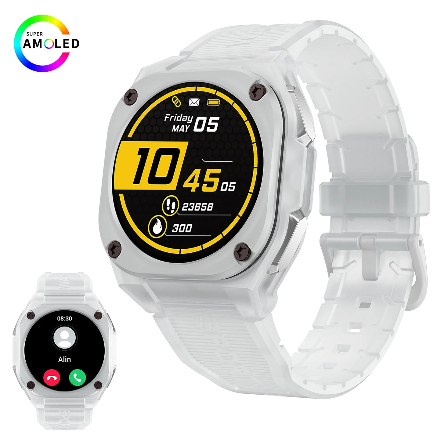 IP68 Waterproof AMOLED SCREEN Smart Sport Watch with 300mAh Battery Wireless Call for Man Woman